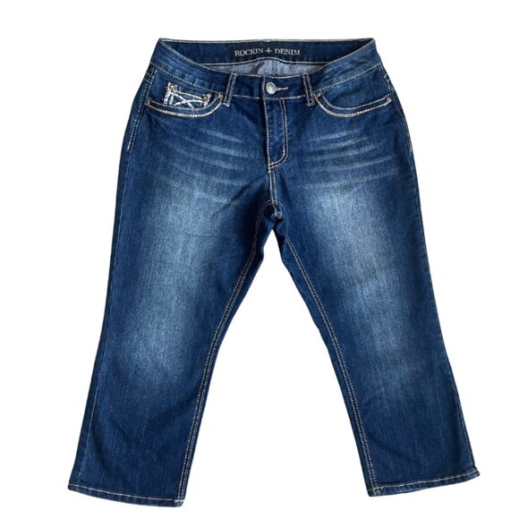 Vintage Rockin Denim Jean Y2K Capri Pants Size 8 - Picture 2 of 9